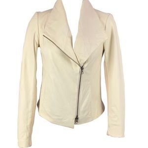 Womens VINCE Ivory Motorcycle Jacket size M cotton Trim- EUC lined Cream